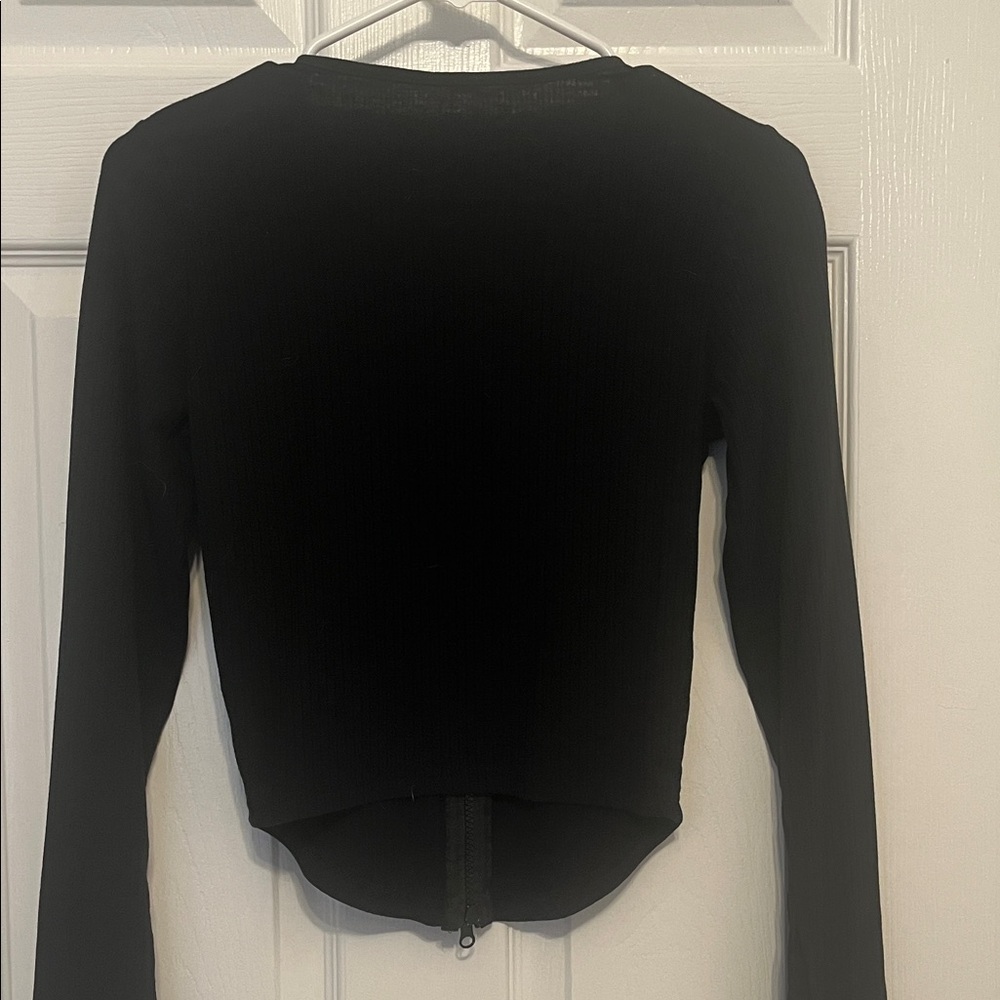 Black Ribbed Zip-Up Top - Picture 3 of 3